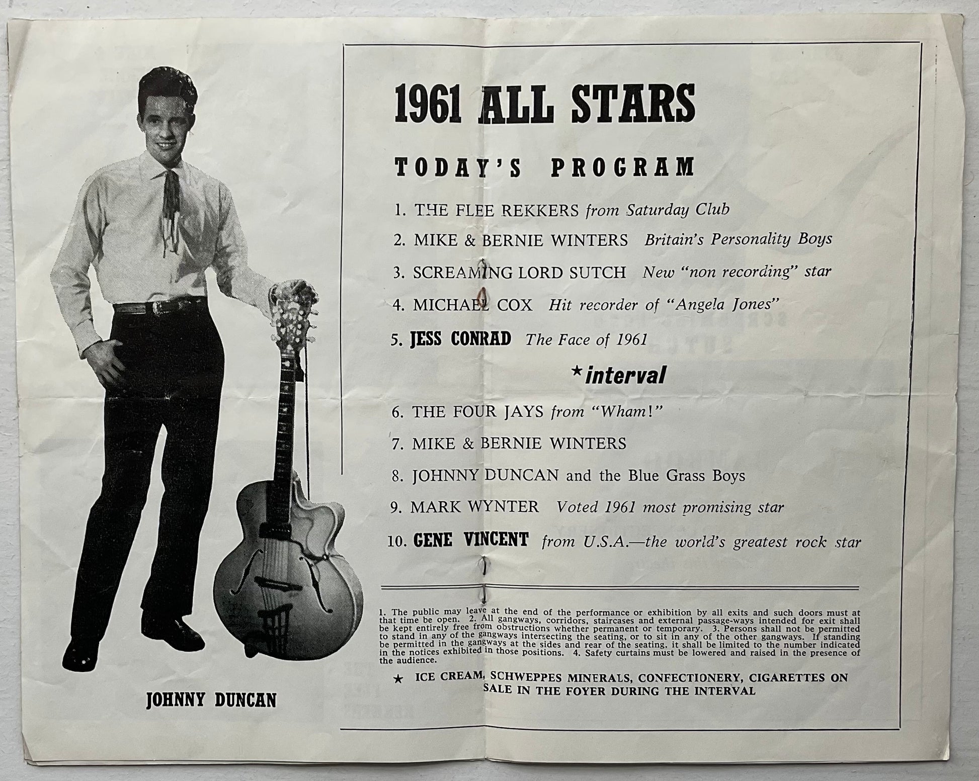 Gene Vincent Original Concert Programme All Stars U.K. Tour Feb Mar 1961