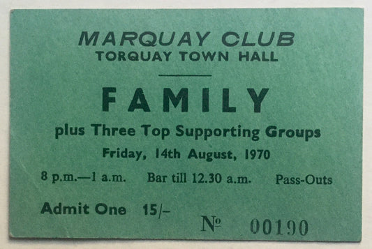 Family Used Concert Ticket Marquay Club Town Hall Torquay 1970