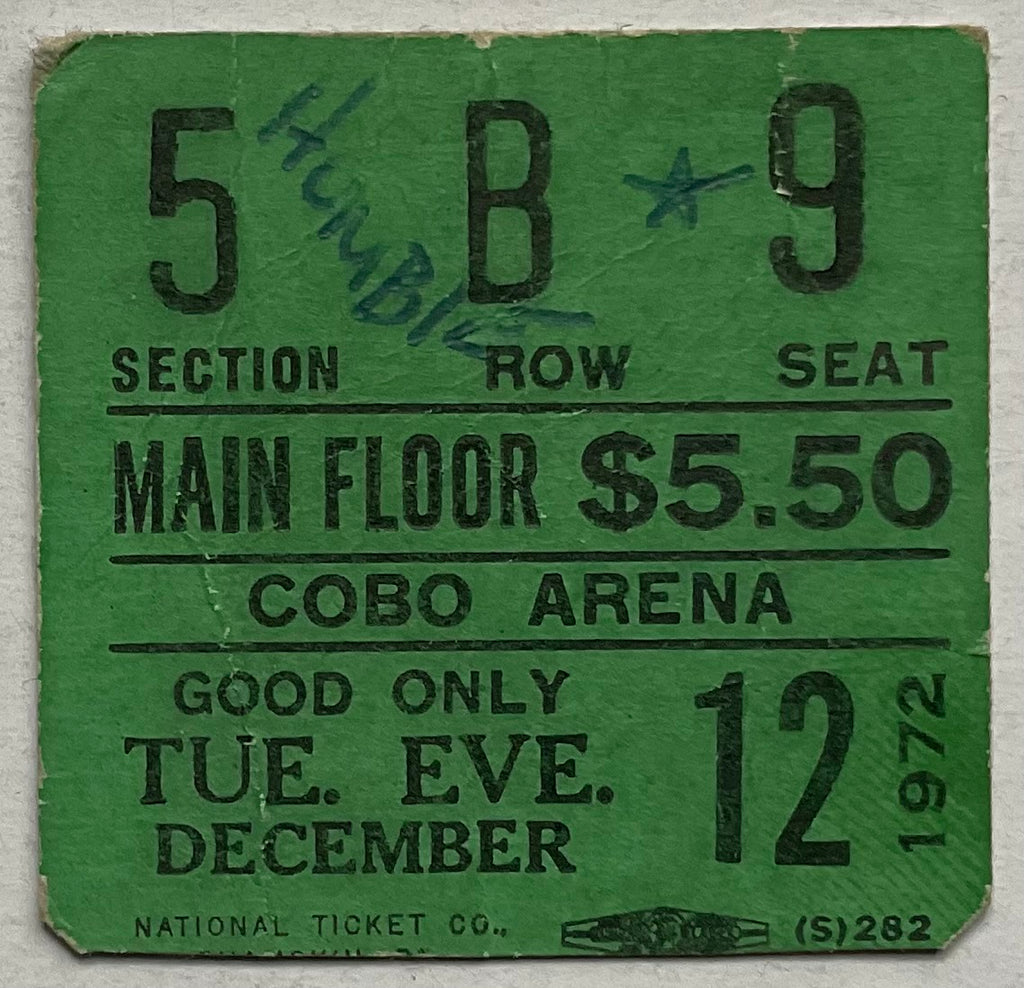 Humble Pie Original Used Concert Ticket Cobo Arena Detroit 12th Dec 1972