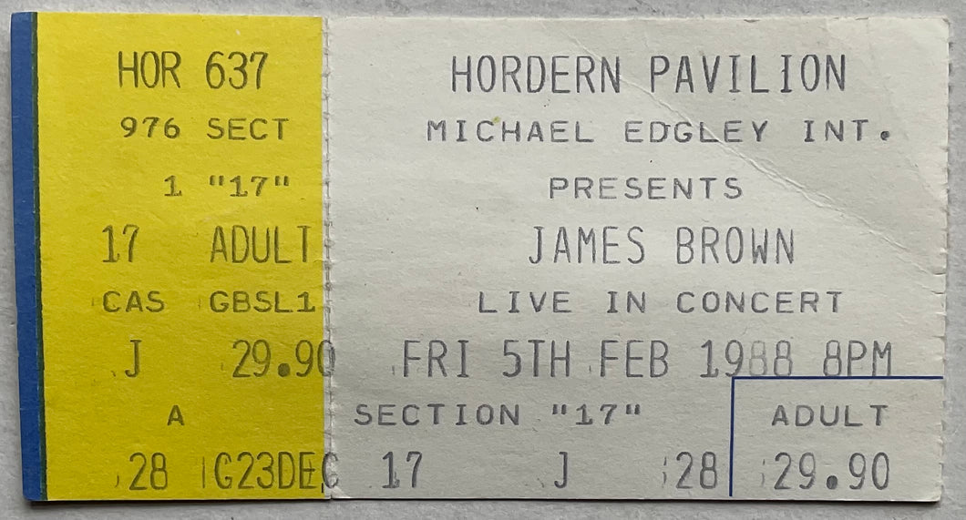 James Brown Original Used Concert Ticket Hordern Pavilion Sydney 5th Feb 1988