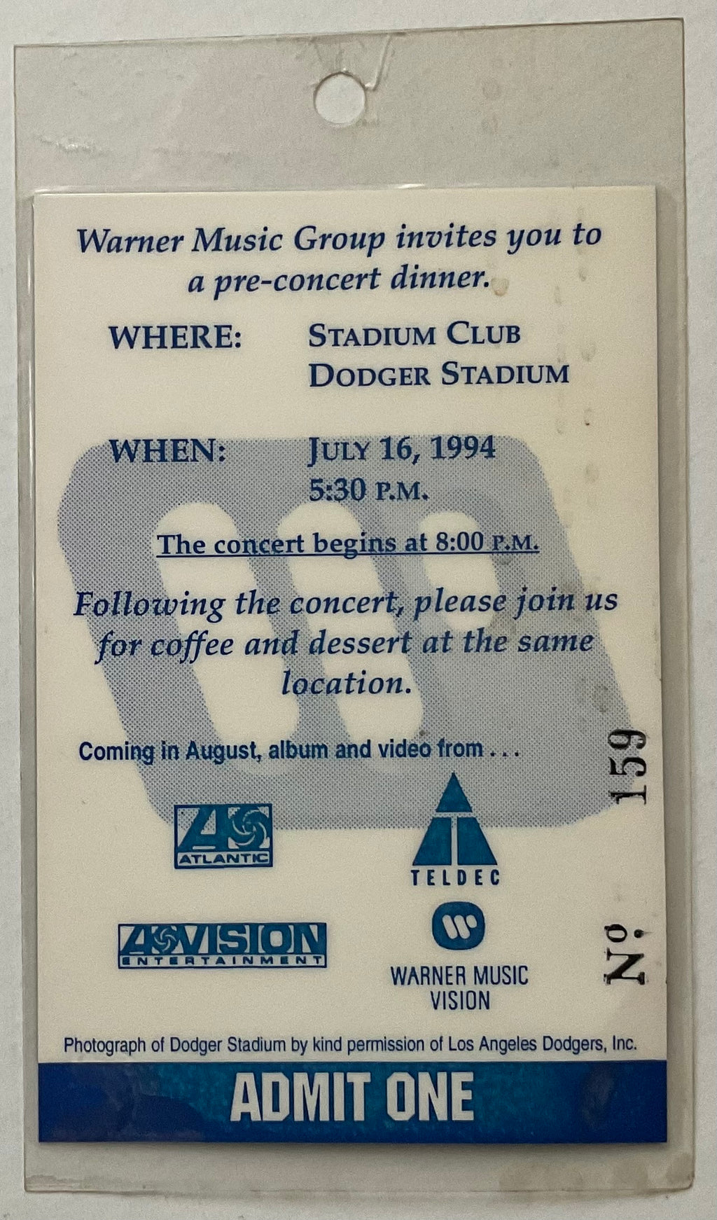 The 3 Tenors Original Concert Backstage Pass Ticket Dodger Stadium Los Angeles 16th Jul 1994