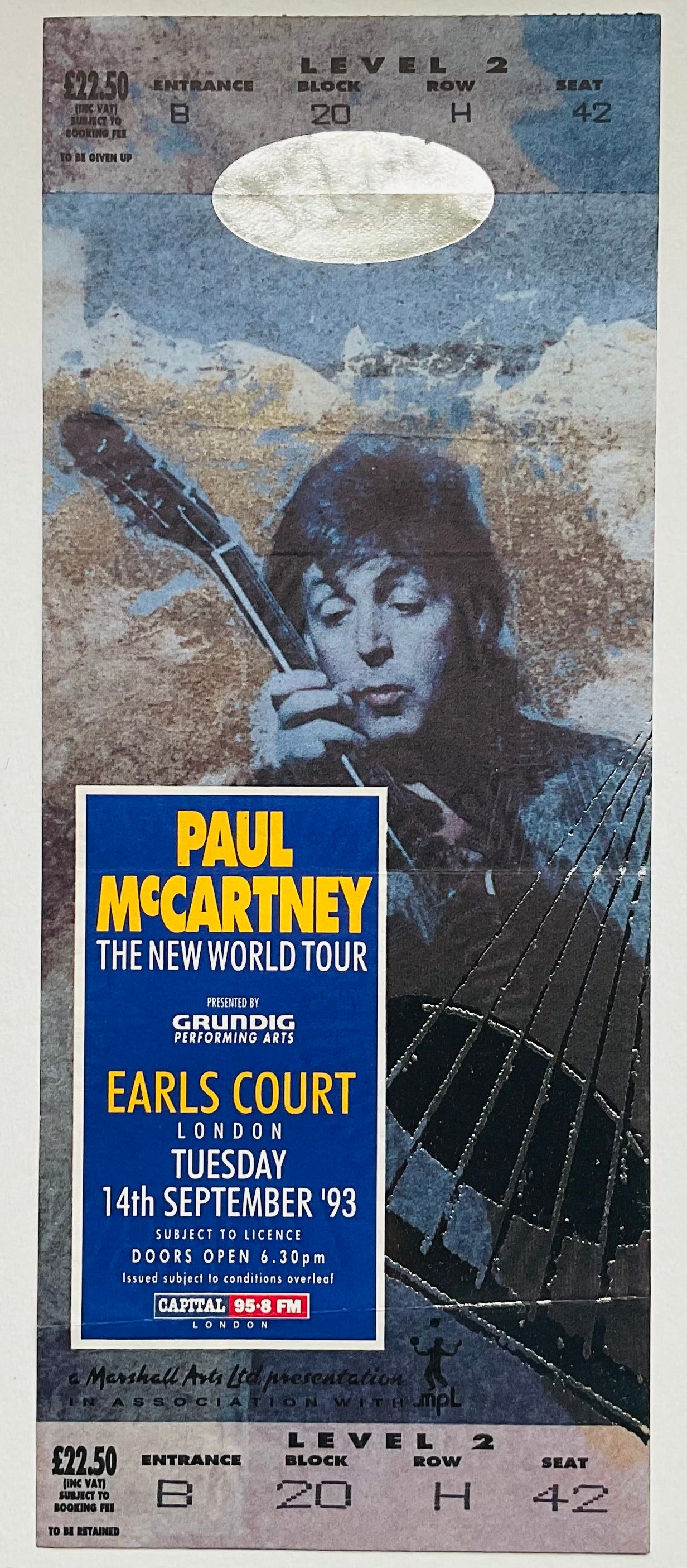 Beatles Paul McCartney Original Unused Concert Ticket Earls Court London 14th Sept 1993