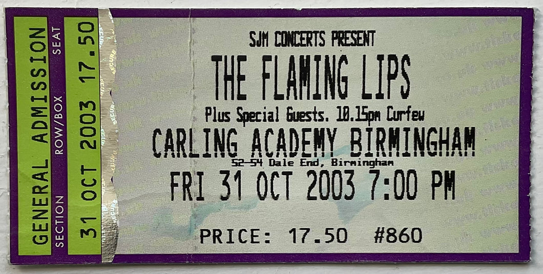 Flaming Lips Original Used Concert Ticket Carling Academy Birmingham 31st Oct 2003
