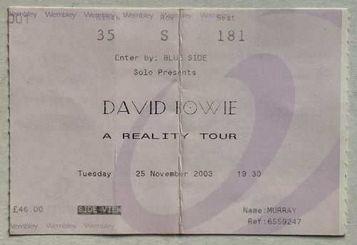 David Bowie Original Used Concert Ticket Wembley Arena London 25th Nov 2003