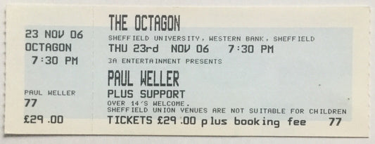 Paul Weller Original Unused Concert Ticket Sheffield 23rd Nov 2006