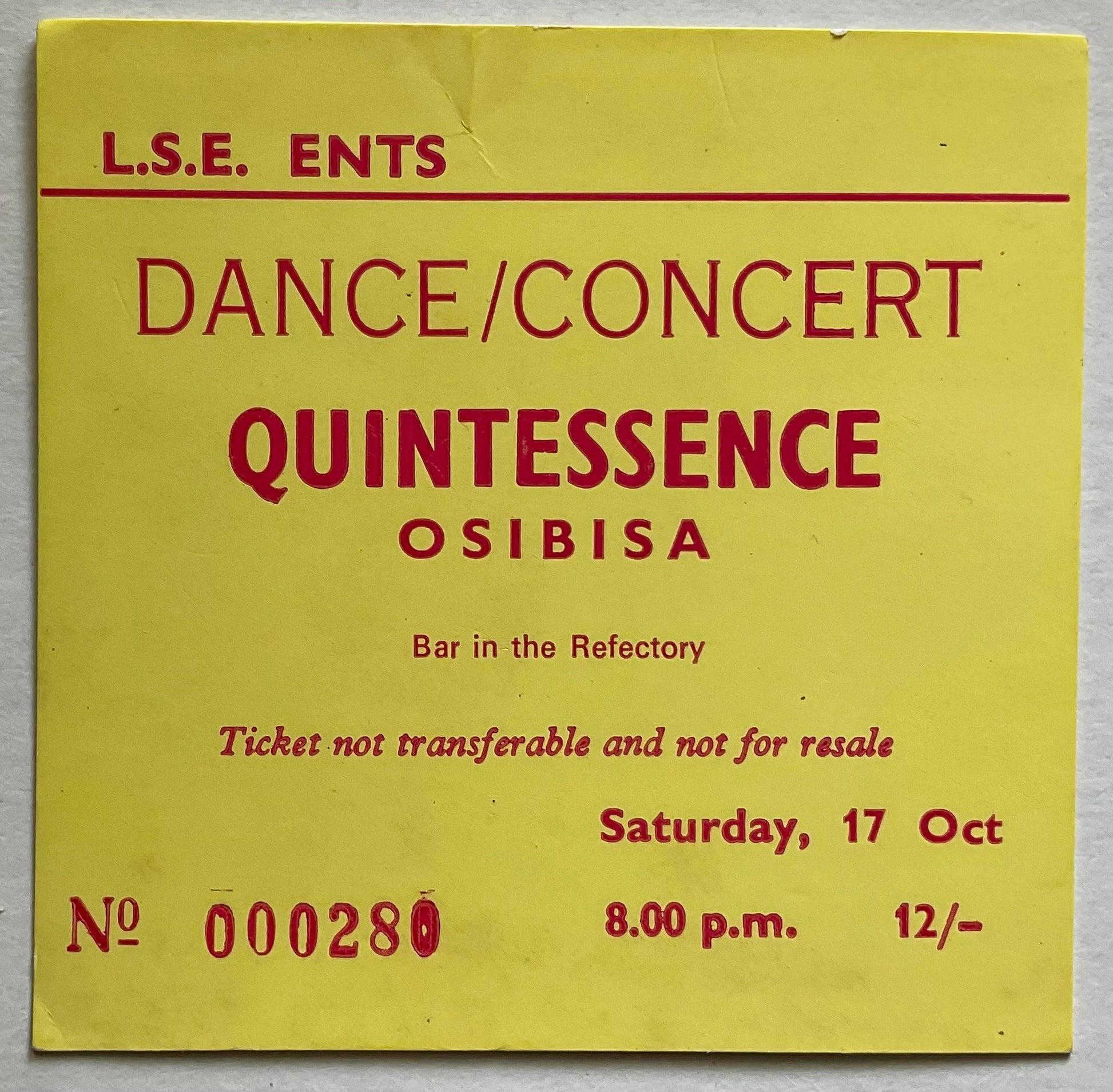 Quintessence Osibisa Original Used Concert Ticket London School of Economics 17th Oct 1970