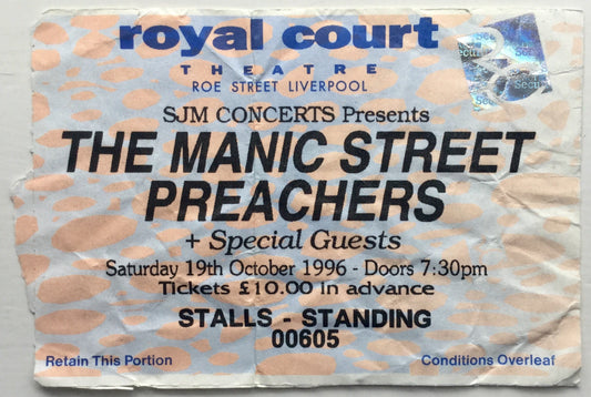 Manic Street Preachers Original Used Concert Ticket Royal Court Theatre Liverpool 19th Oct 1996