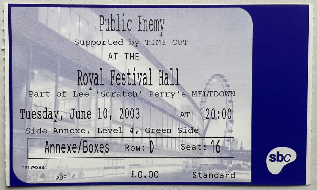 Public Enemy Original Used Concert Ticket Royal Festival Hall London 10th Jun 2003
